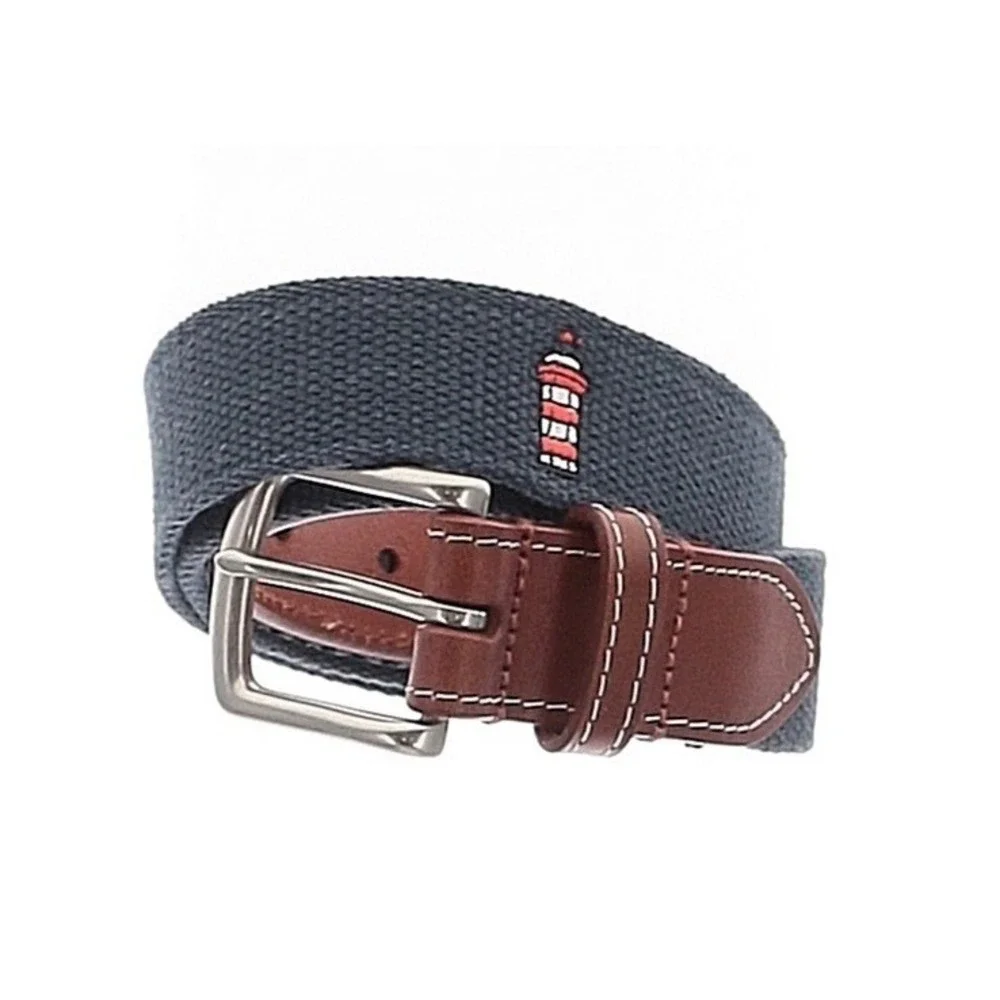 Peter Millar Needlepoint USA Harbour Town Golf Links Blue Leather Belt Men's 32